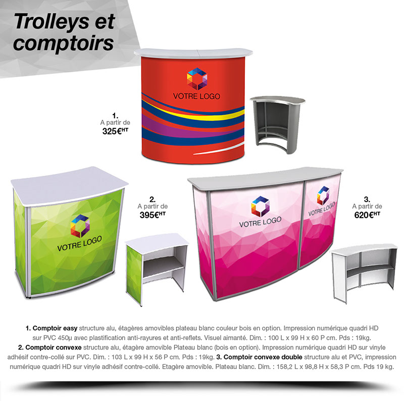 Communication événementielle, accessoires pour stands et supports de communication visuels et interactifs personnalisés.