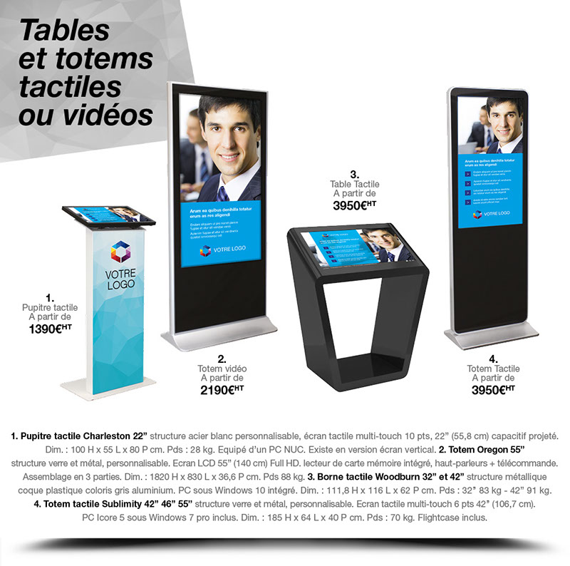 Communication événementielle, accessoires pour stands et supports de communication visuels et interactifs personnalisés.