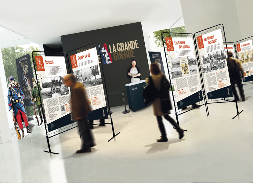 Conception et réalisation d’expositions temporaires, création de contenu, scénographie d’espace, aménagement. Création de supports de com.