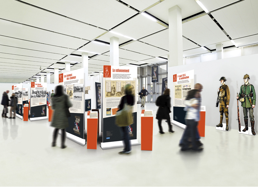 Conception et réalisation d’expositions temporaires, création de contenu, scénographie d’espace, aménagement. Création de supports de com.