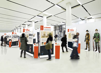 Conception et réalisation d’expositions temporaires, création de contenu, scénographie d’espace, aménagement. Création de supports de com.