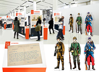 Conception et réalisation d’expositions temporaires, création de contenu, scénographie d’espace, aménagement. Création de supports de com.