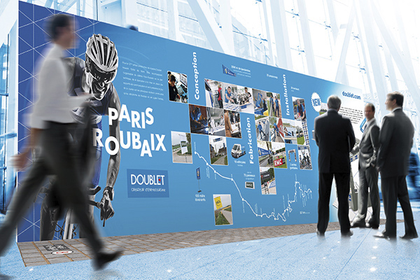 Communication événementielle, création de murs d'images et supports de communication pour votre showroom.