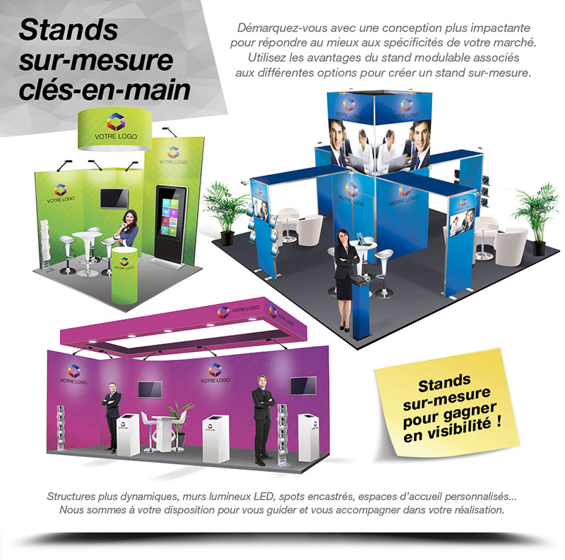 Communication événementielle, création de stands modulables, sur-mesures et supports de communication pour foires, salons, expositions…