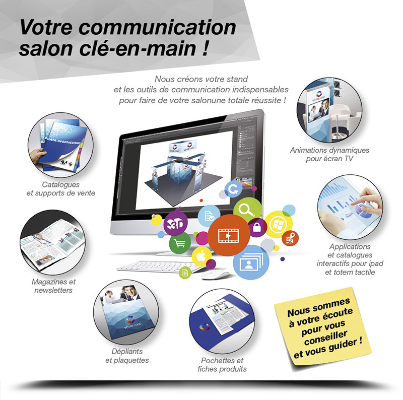 Communication événementielle, création de stands et supports de communication visuels et interactifs pour foires, salons, expositions…