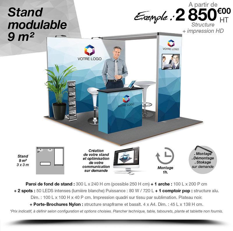 Communication événementielle, création de stands modulables et supports de communication pour foires, salons, expositions…