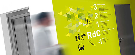 Communication visuelle - Signalétique intérieure, design graphique.